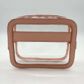 Professional Luxury Pink PU Leather Waterproof PVC Transparent Clear Makeup Bags Private Label